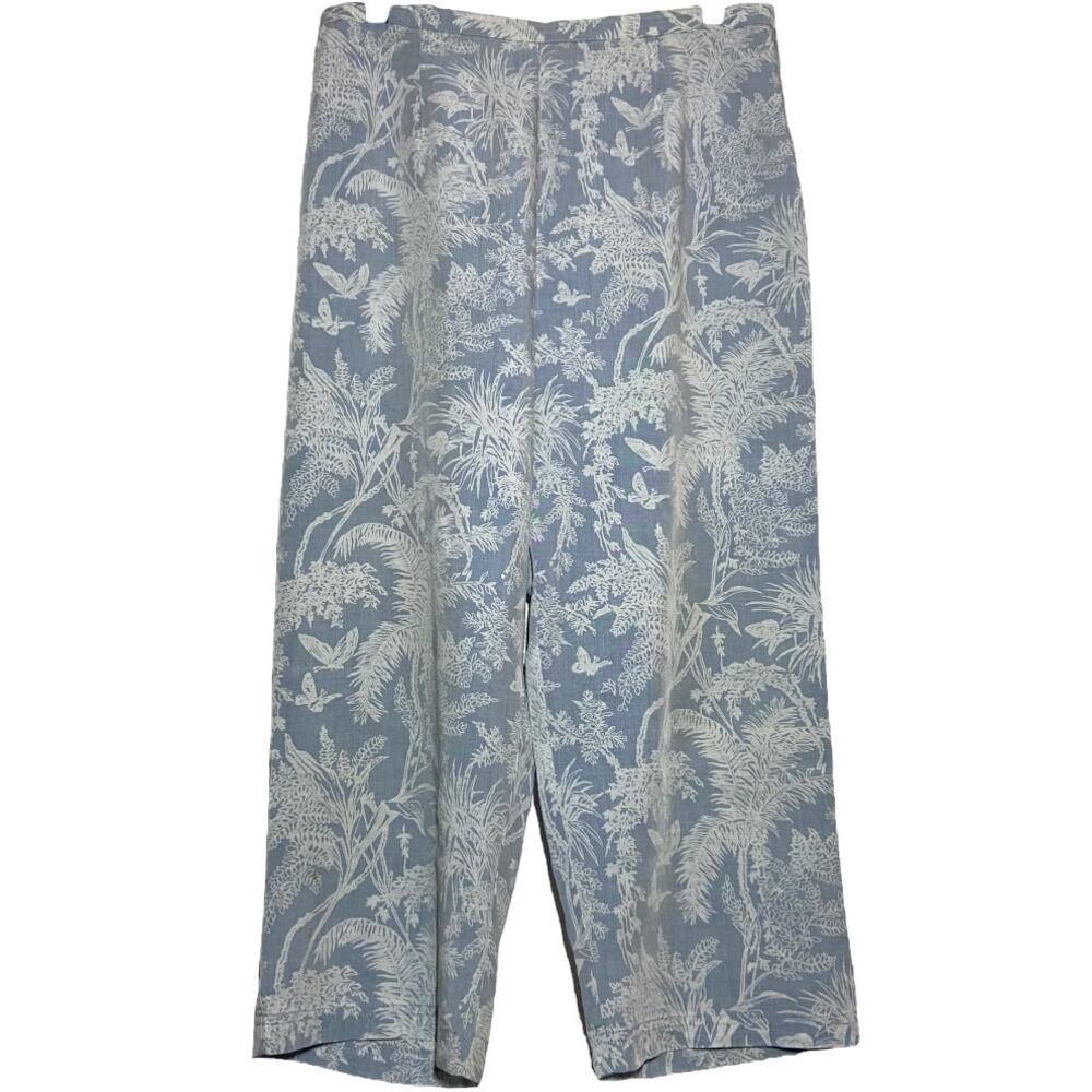 Vintage Cynthia Max Relax Pants Wide Leg USA Elastic Waist Floral Blue Large